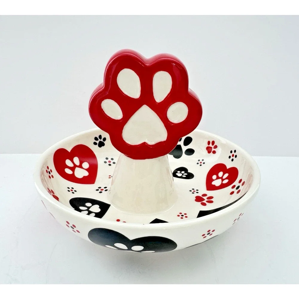 Temp-tations by Tara PAWFETTI Trinket Dish Red Black Heart Paws 5.5